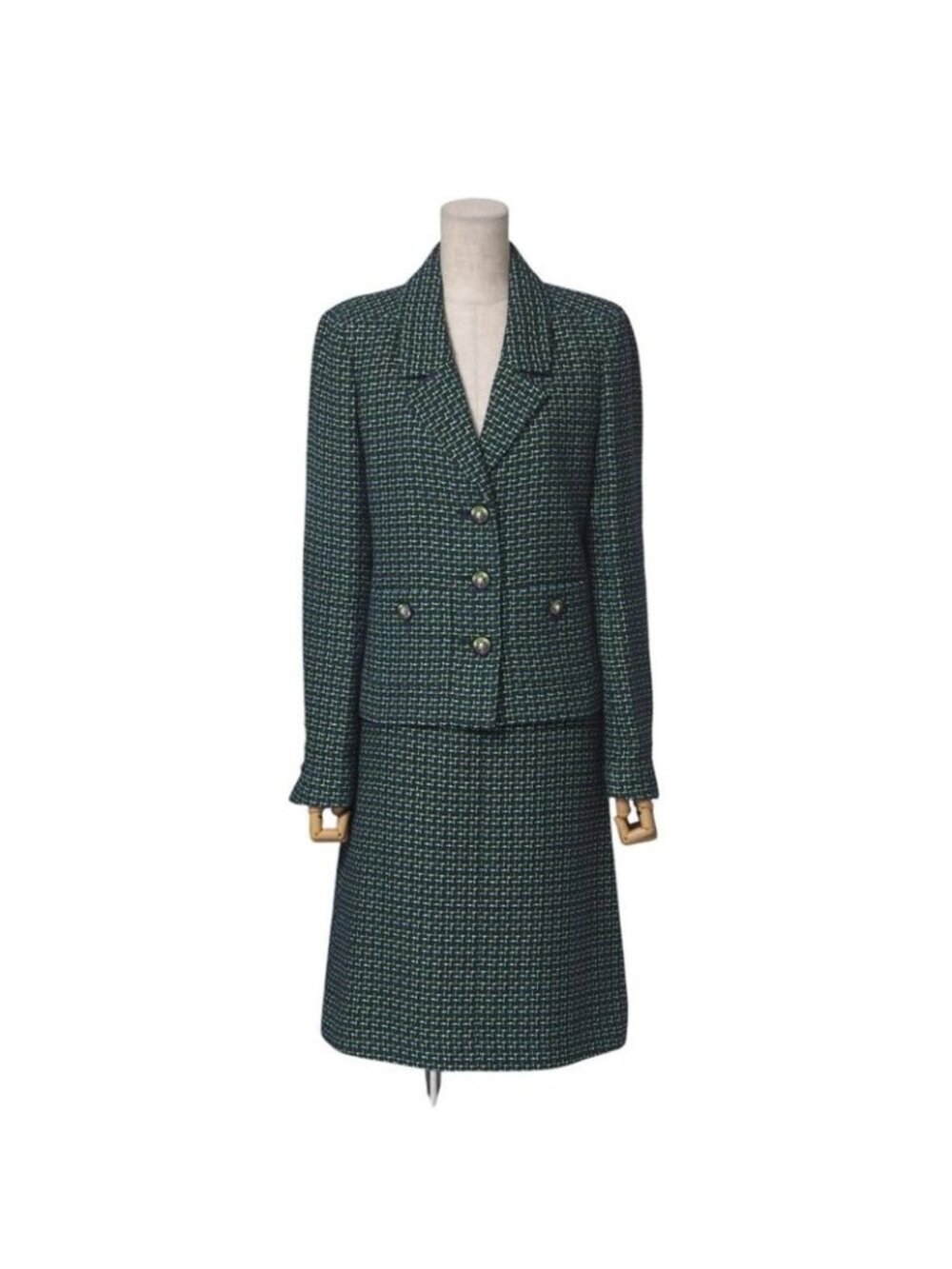Chanel Skirt Suit Size 36 P56 P55 Lion Button Tweed Jacket Knee Length
